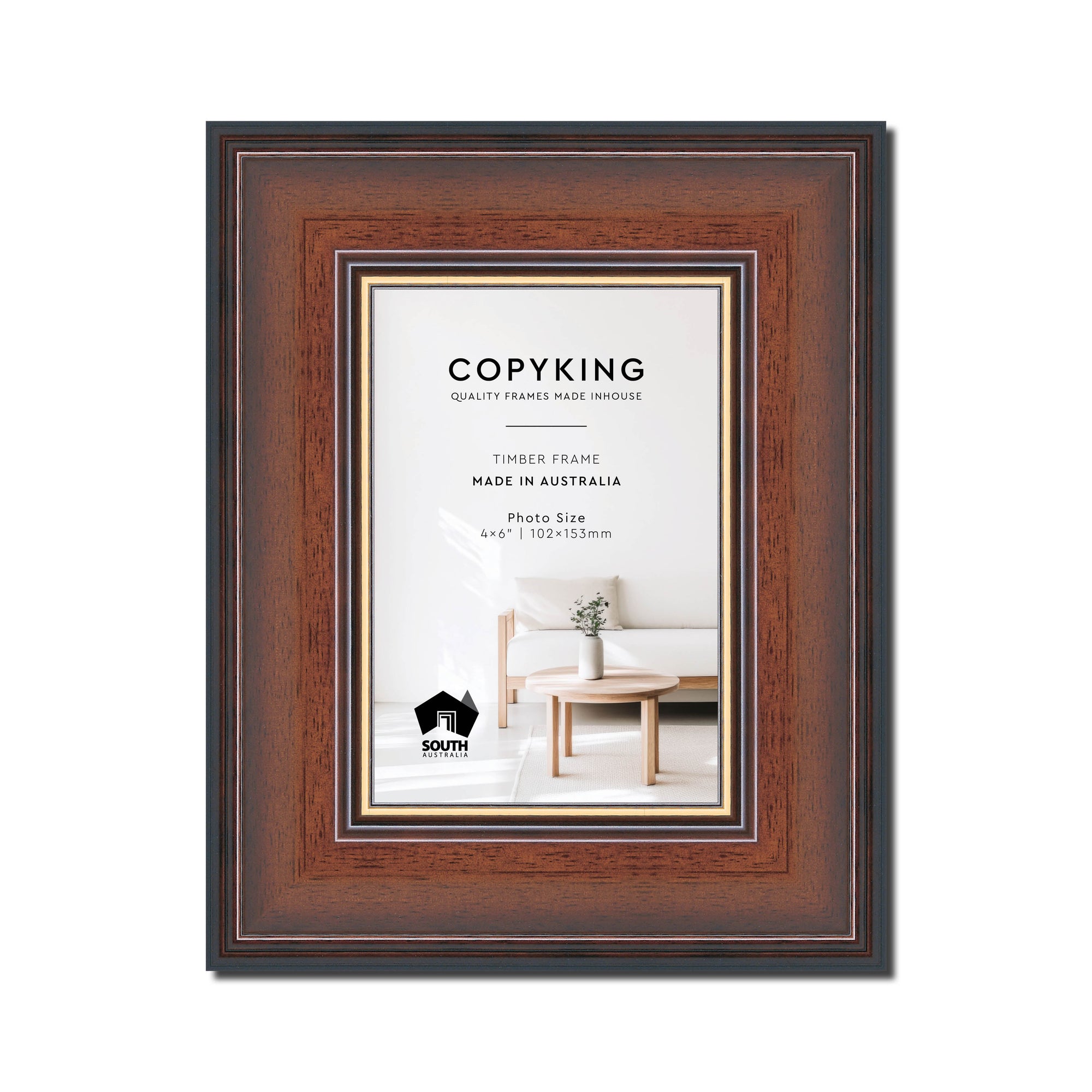 Walnut/Gold 50mm Wood Photo Frame - 4" x 6" (102mm x 153mm)