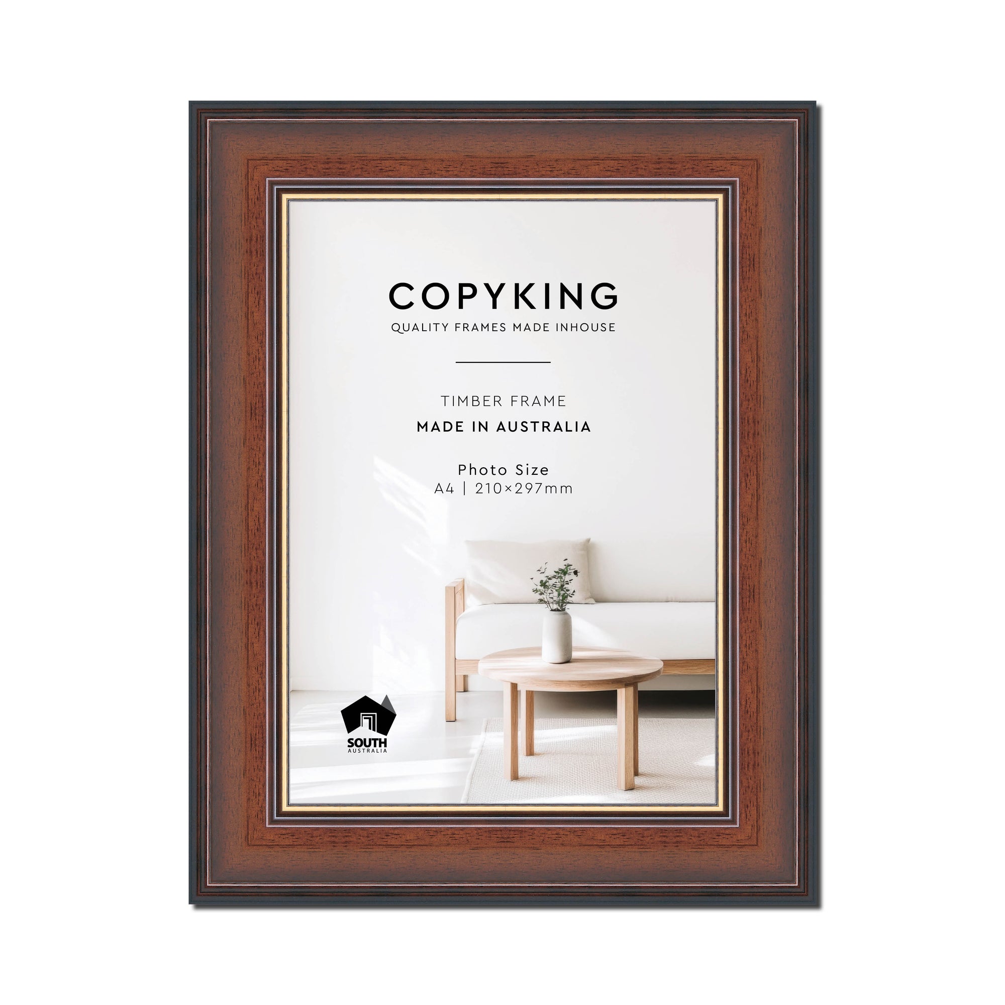 Walnut/Gold 50mm Wood Poster Frame - A4 (210mm x 297mm)