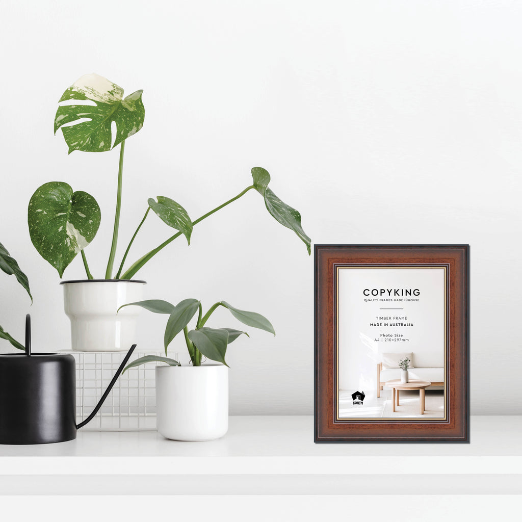 Walnut/Gold 50mm Wood Poster Frame - A4 (210mm x 297mm)