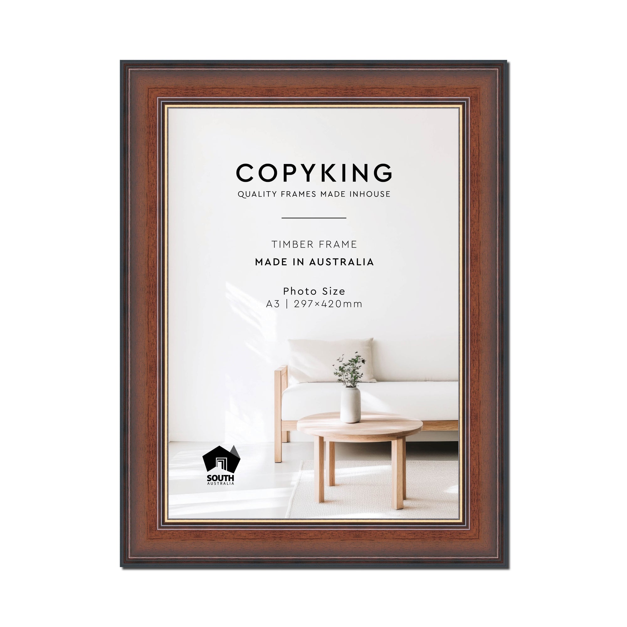 Walnut/Gold 50mm Wood Poster Frame - A3 (297mm x 420mm)