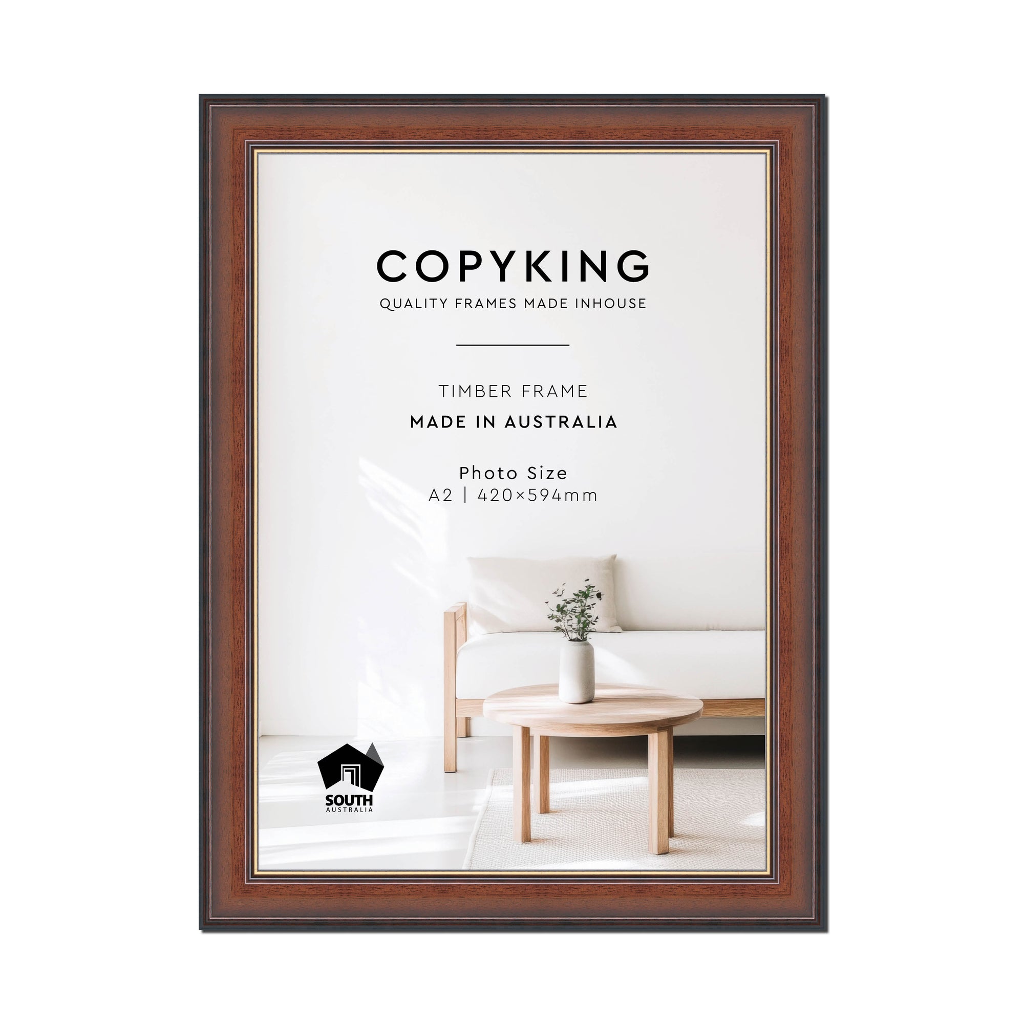 Walnut/Gold 50mm Wood Poster Frame - A2 (420mm x 594mm)