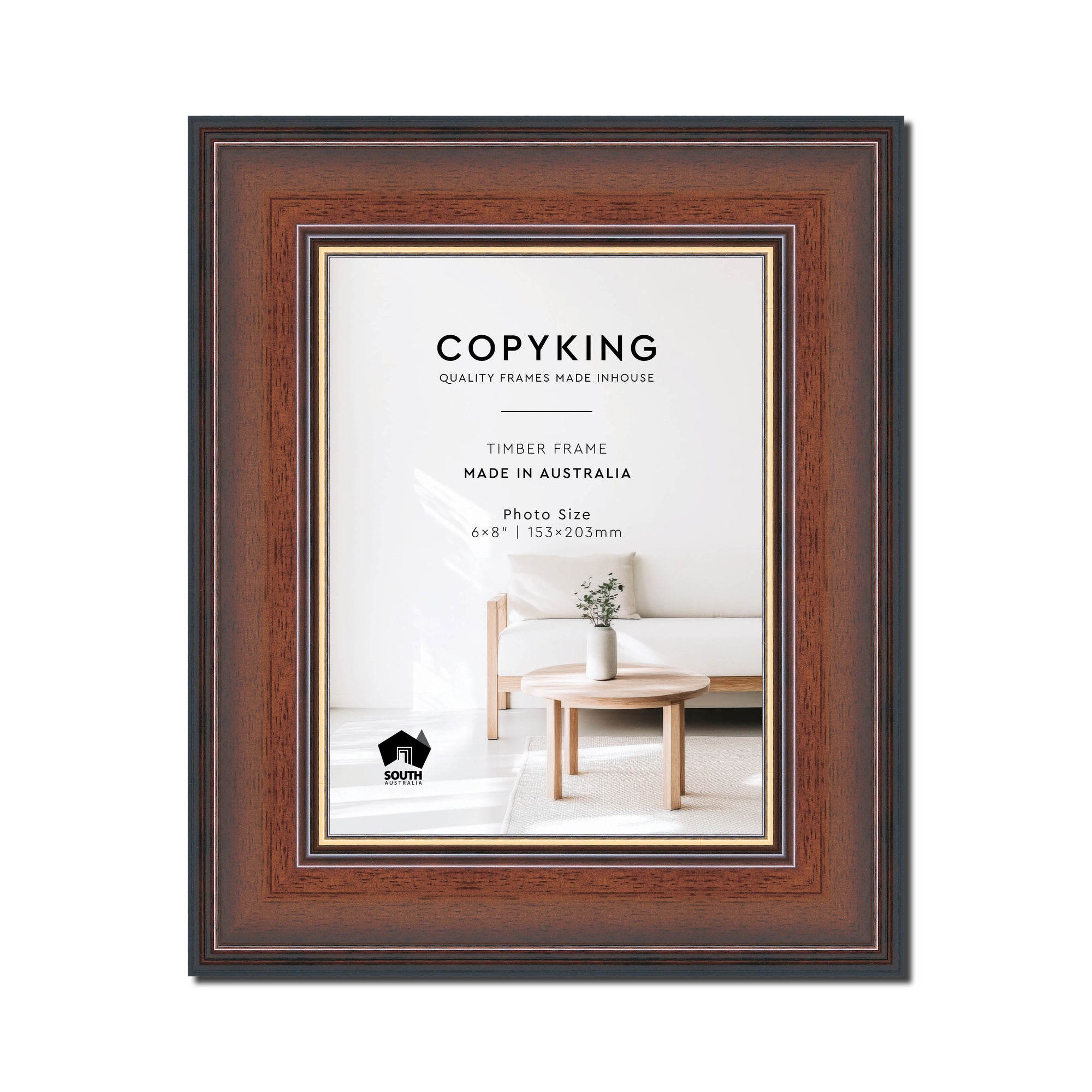 Walnut/Gold 50mm Wood Photo Frame - 6" x 8" (153mm x 203mm)