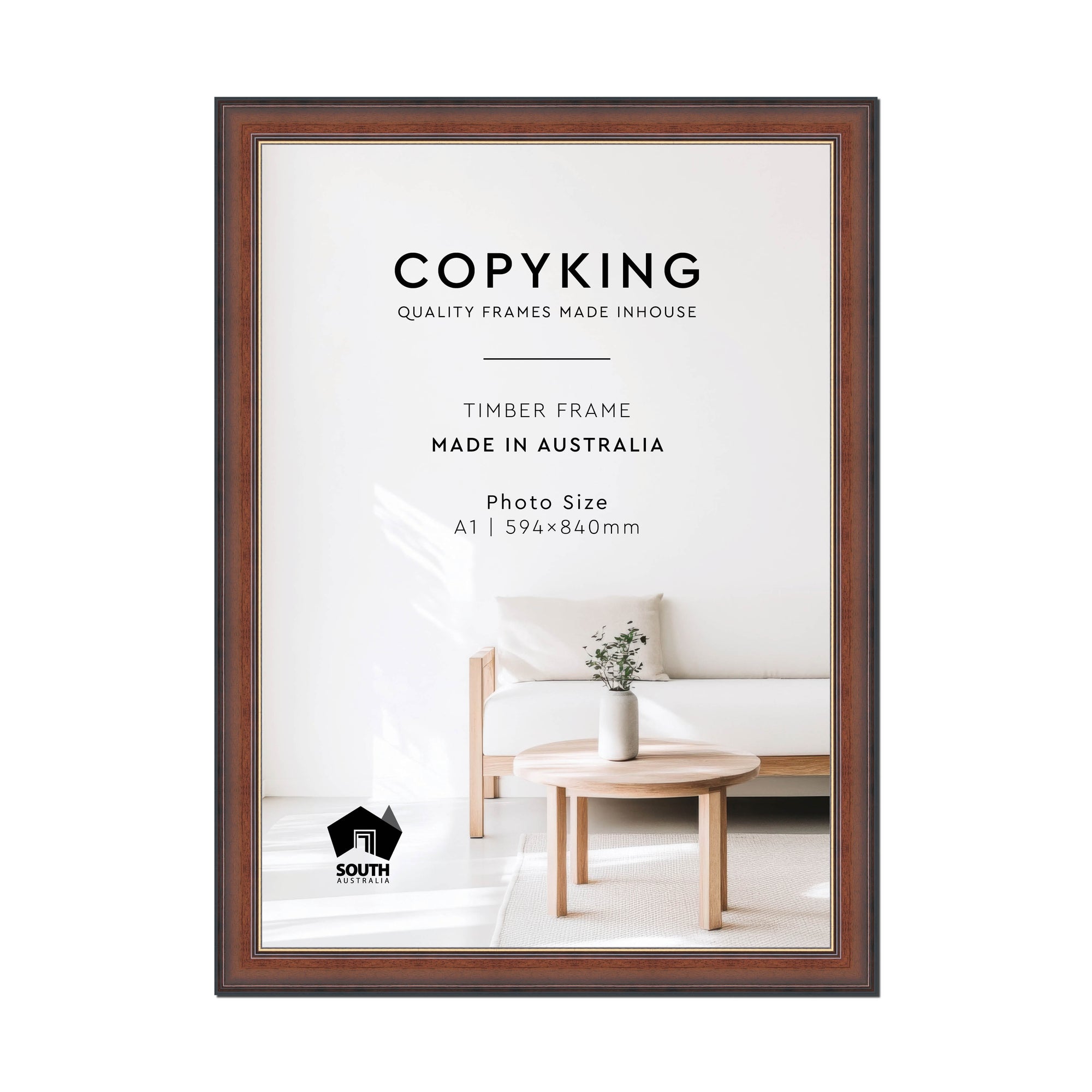 Walnut/Gold 50mm Wood Poster Frame - A1 (594mm x 840mm)