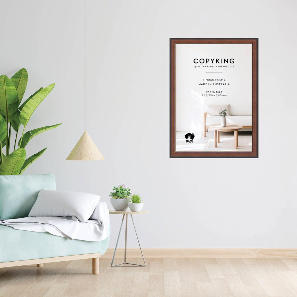 Walnut/Gold 50mm Wood Poster Frame - A1 (594mm x 840mm)