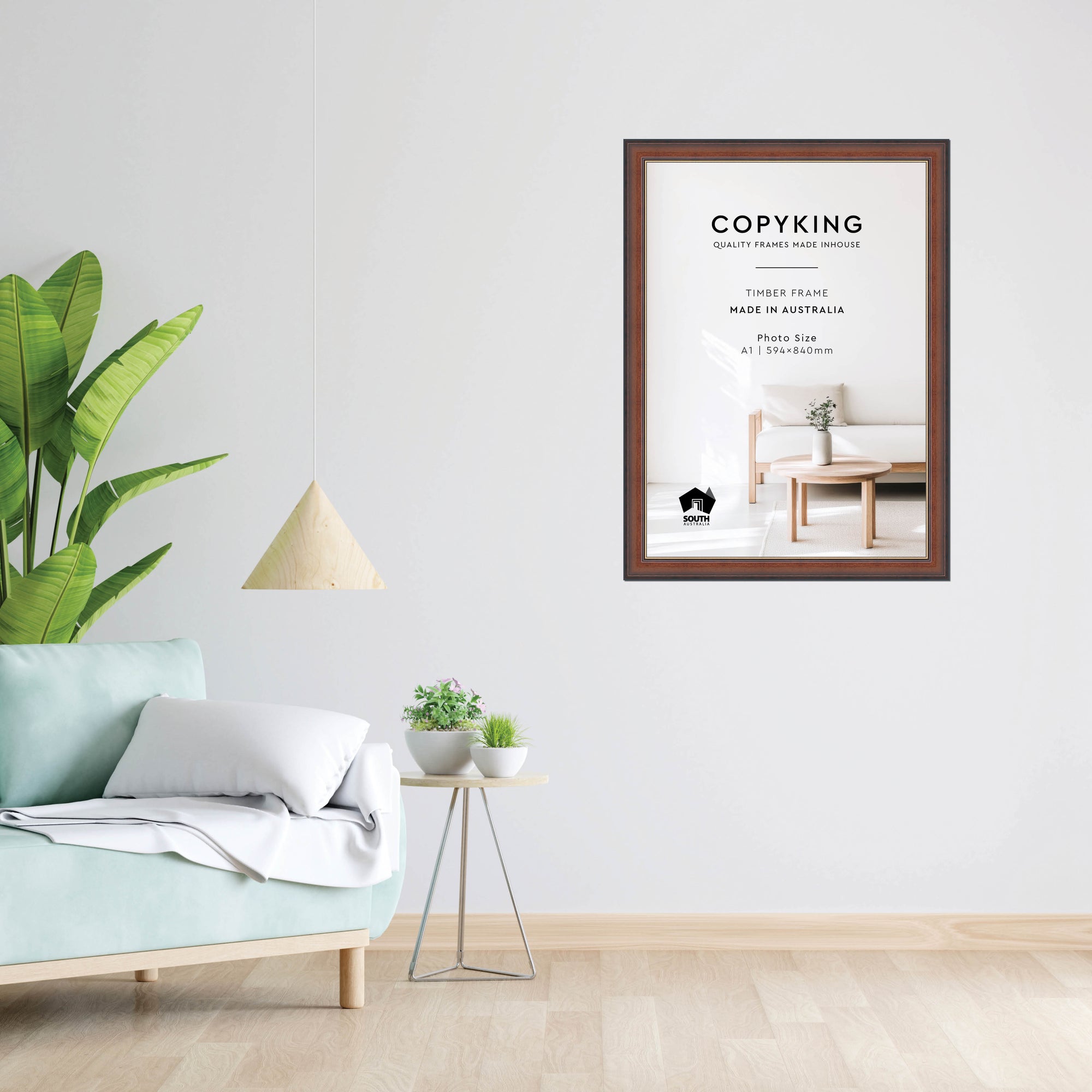 Walnut/Gold 50mm Wood Poster Frame - A1 (594mm x 840mm)