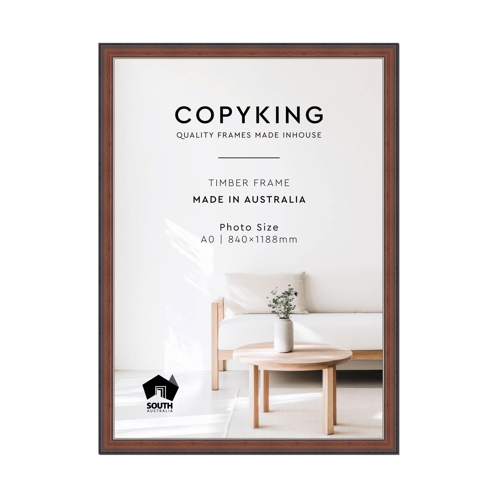 Walnut/Gold 50mm Wood Poster Frame - A0 (840mm x 1188mm)