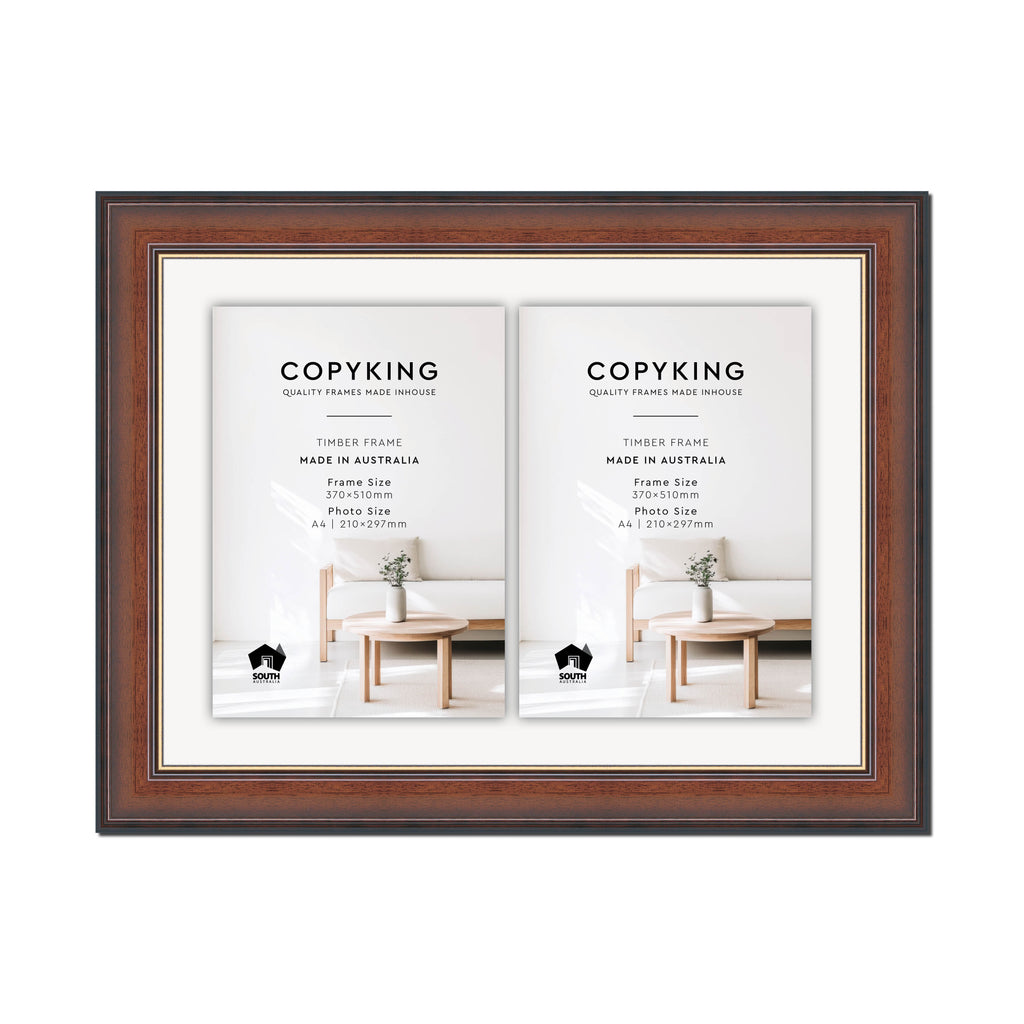 Walnut/Gold 50mm Wood Certificate Frame - 370mm x 510mm - 2 Certificates (A4)