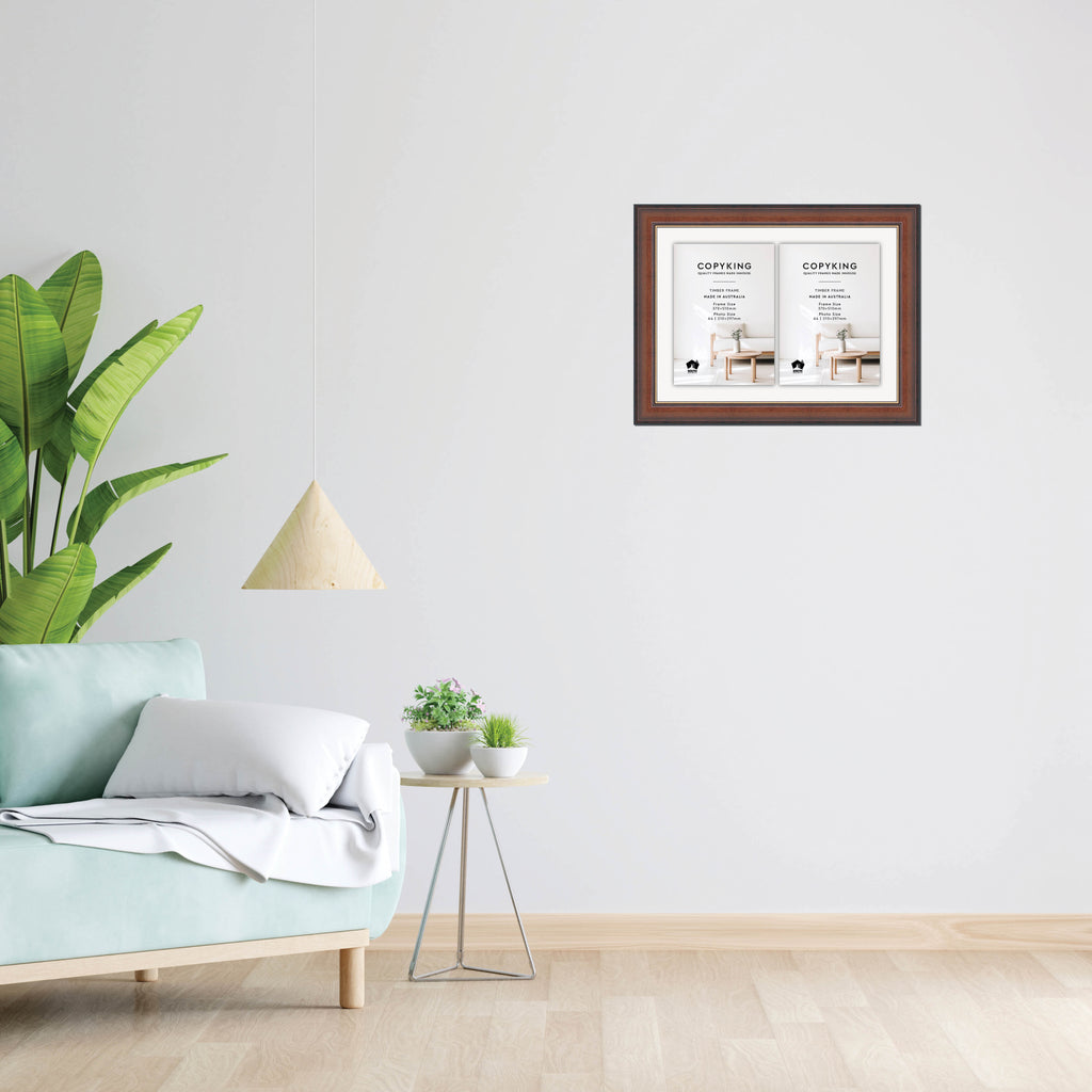 Walnut/Gold 50mm Wood Certificate Frame - 370mm x 510mm - 2 Certificates (A4)