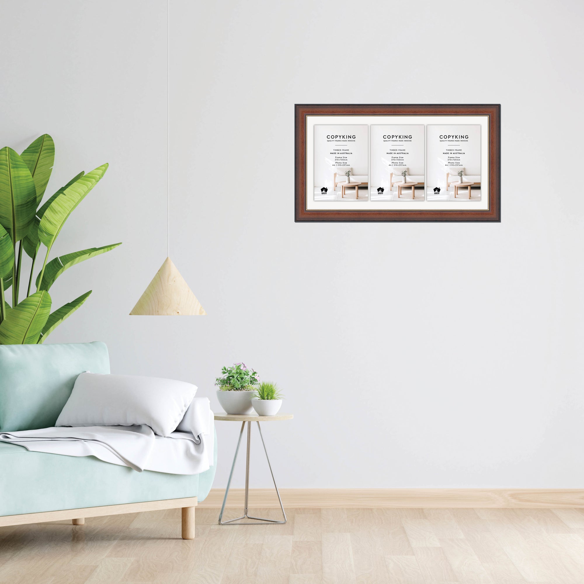 Walnut/Gold 50mm Wood Certificate Frame - 370mm x 720mm - 3 Certificates (A4)