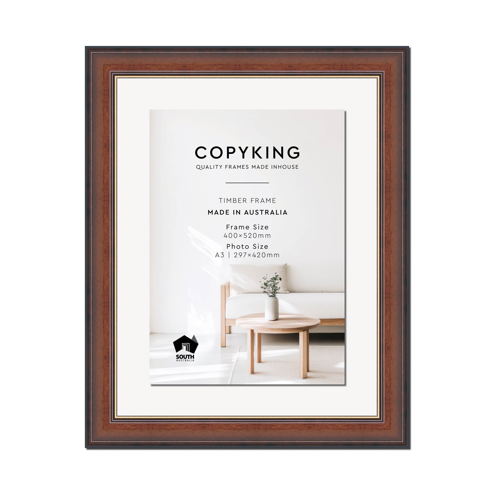 Walnut/Gold 50mm Wood Certificate Frame - 400mm x 520mm - 1 Certificates (A3)