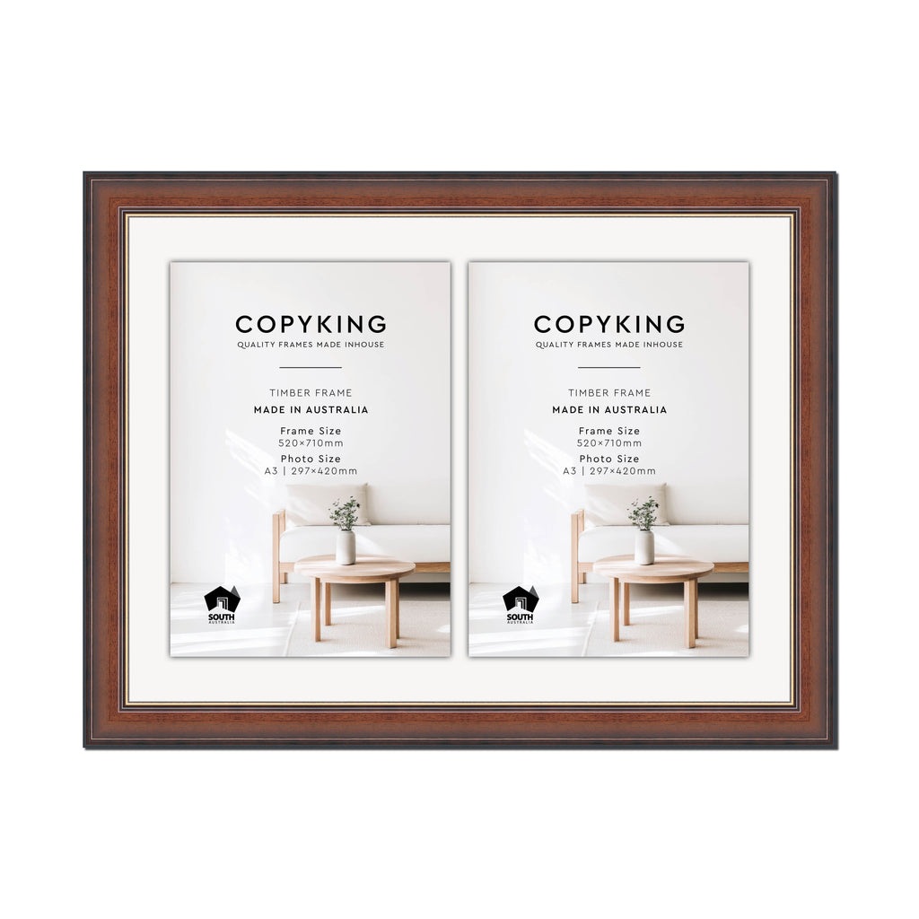 Walnut/Gold 50mm Wood Certificate Frame - 520mm x 710mm - 2 Certificates (A3)