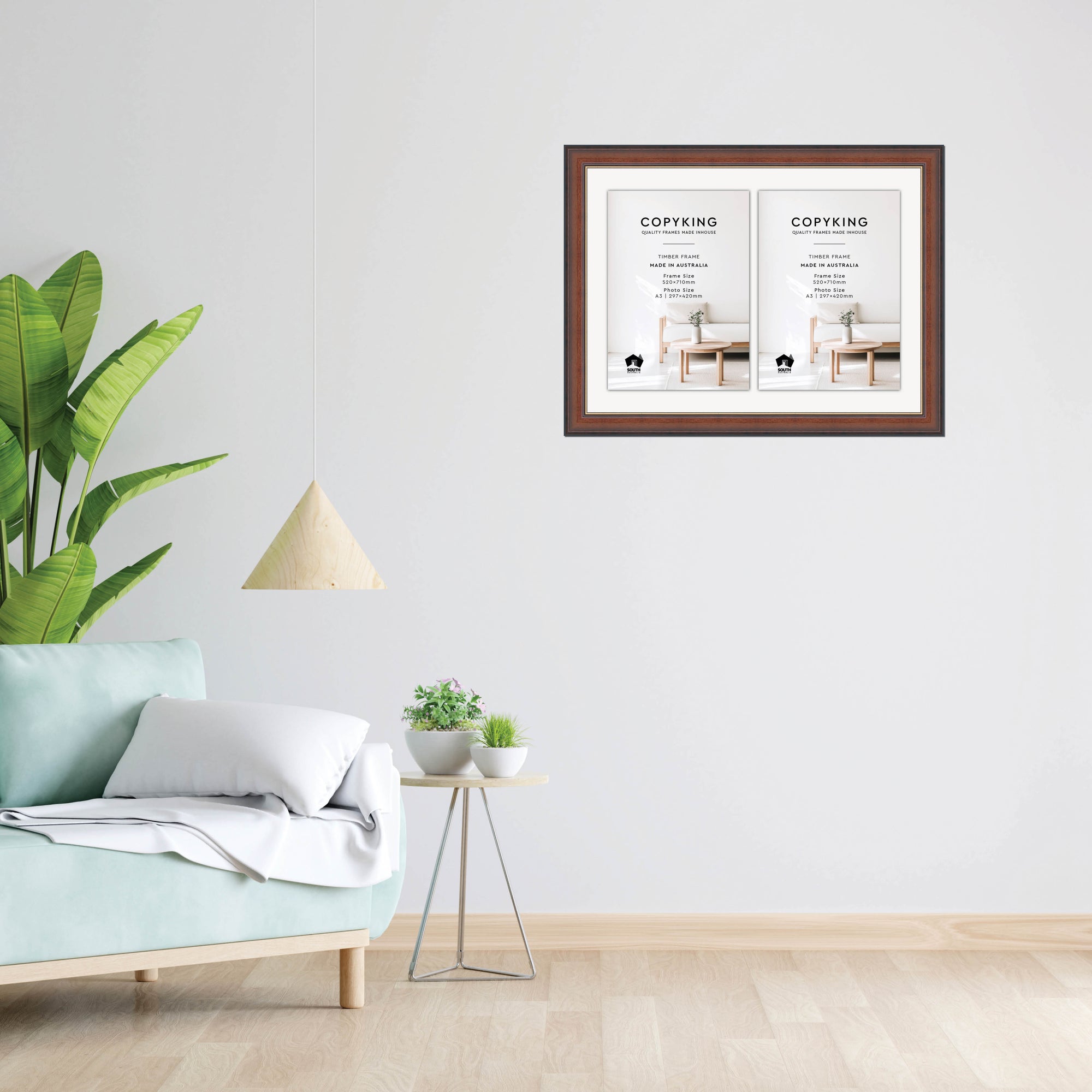 Walnut/Gold 50mm Wood Certificate Frame - 520mm x 710mm - 2 Certificates (A3)