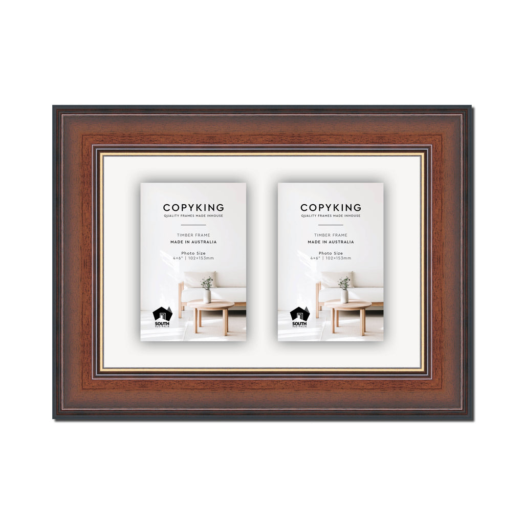 Walnut/Gold 50mm Wood Collage Photo Frame - 8" x 12" - 2 Photos (4" x 6")