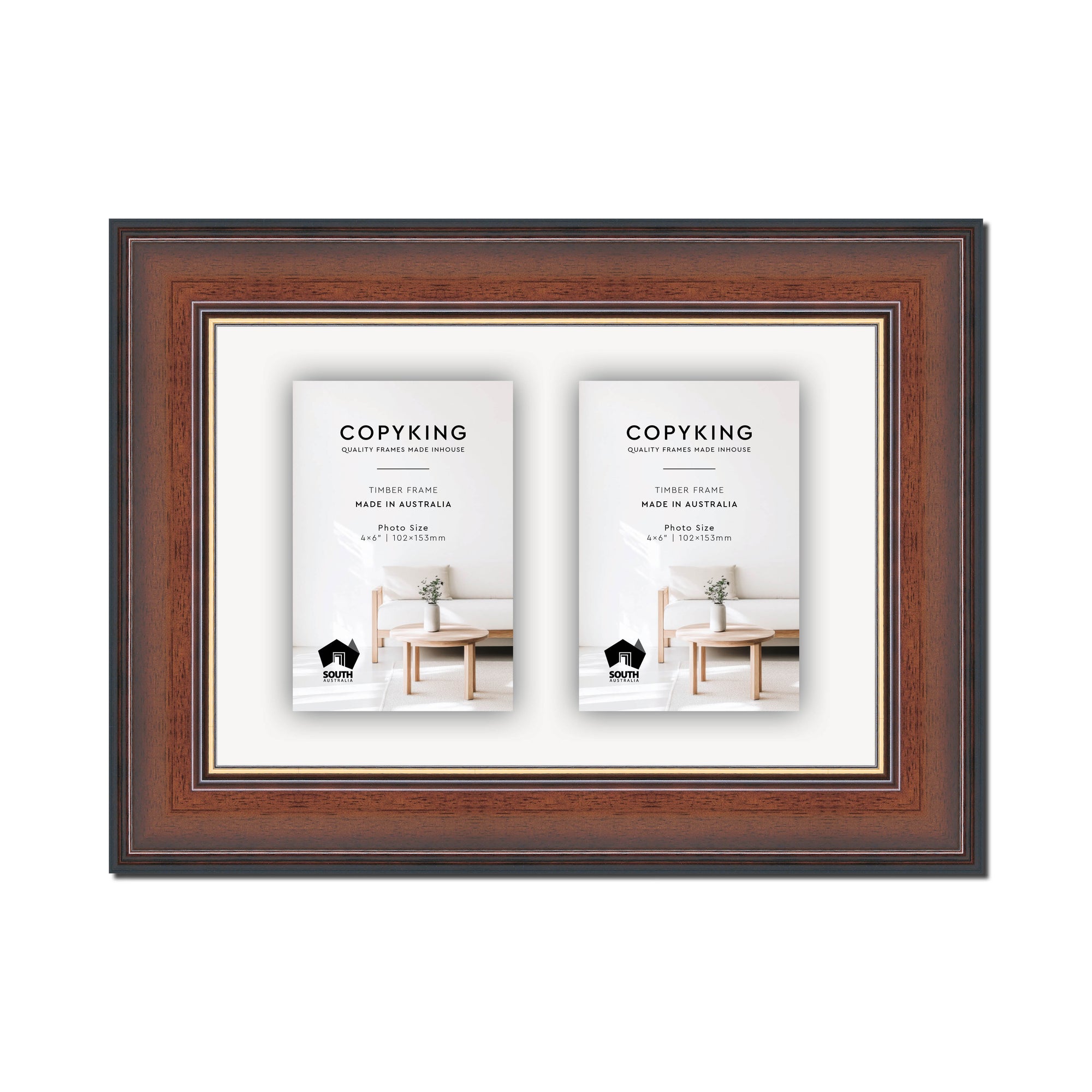 Walnut/Gold 50mm Wood Collage Photo Frame - 8" x 12" - 2 Photos (4" x 6")