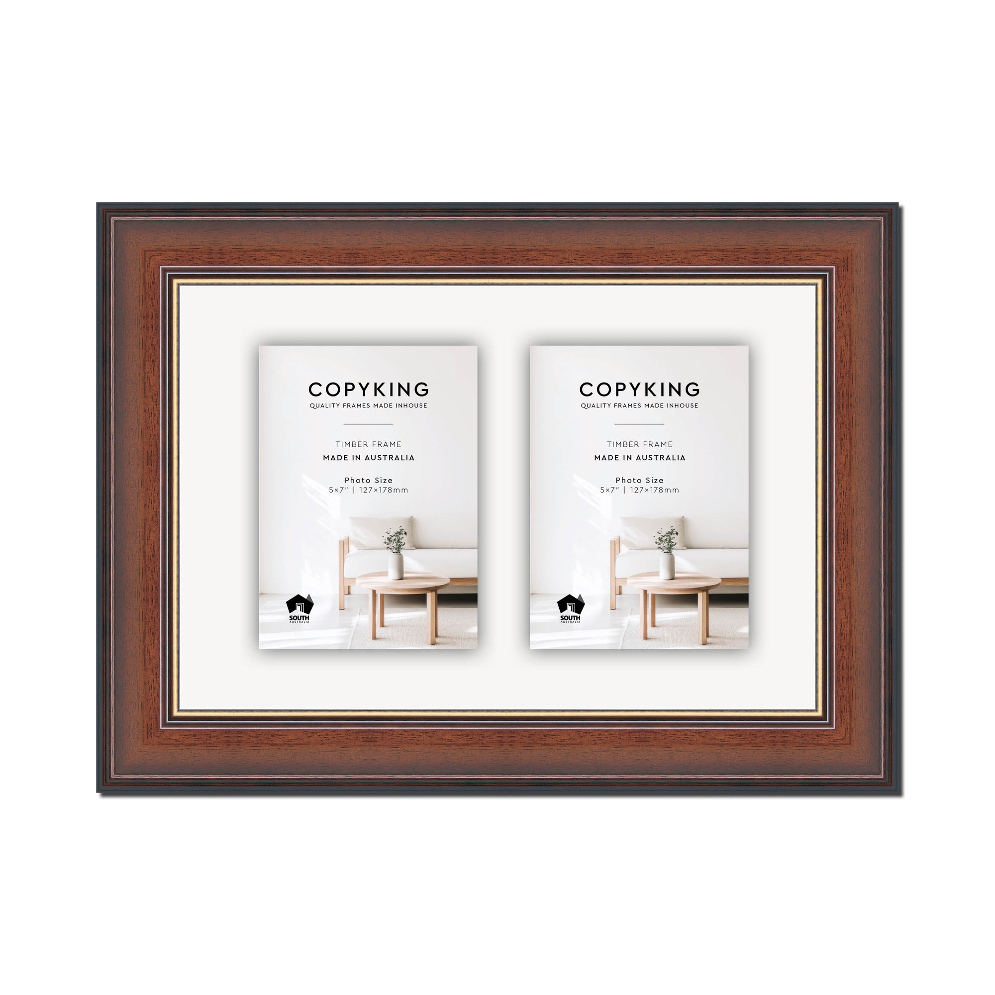 Walnut/Gold 50mm Wood Collage Photo Frame - 10" x 15" - 2 Photos (5" x 7")