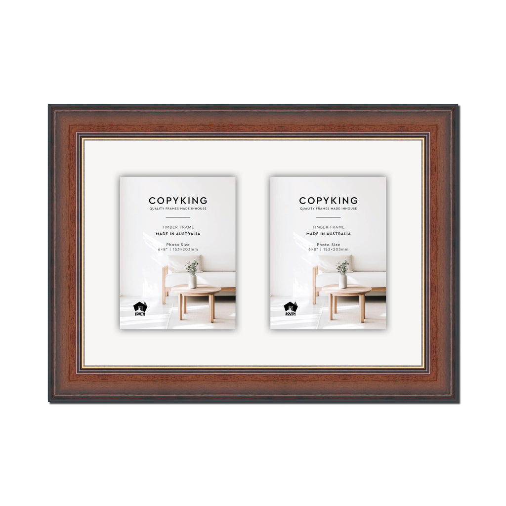 Walnut/Gold 50mm Wood Collage Photo Frame - 12" x 18" - 2 Photos (6" x 8")