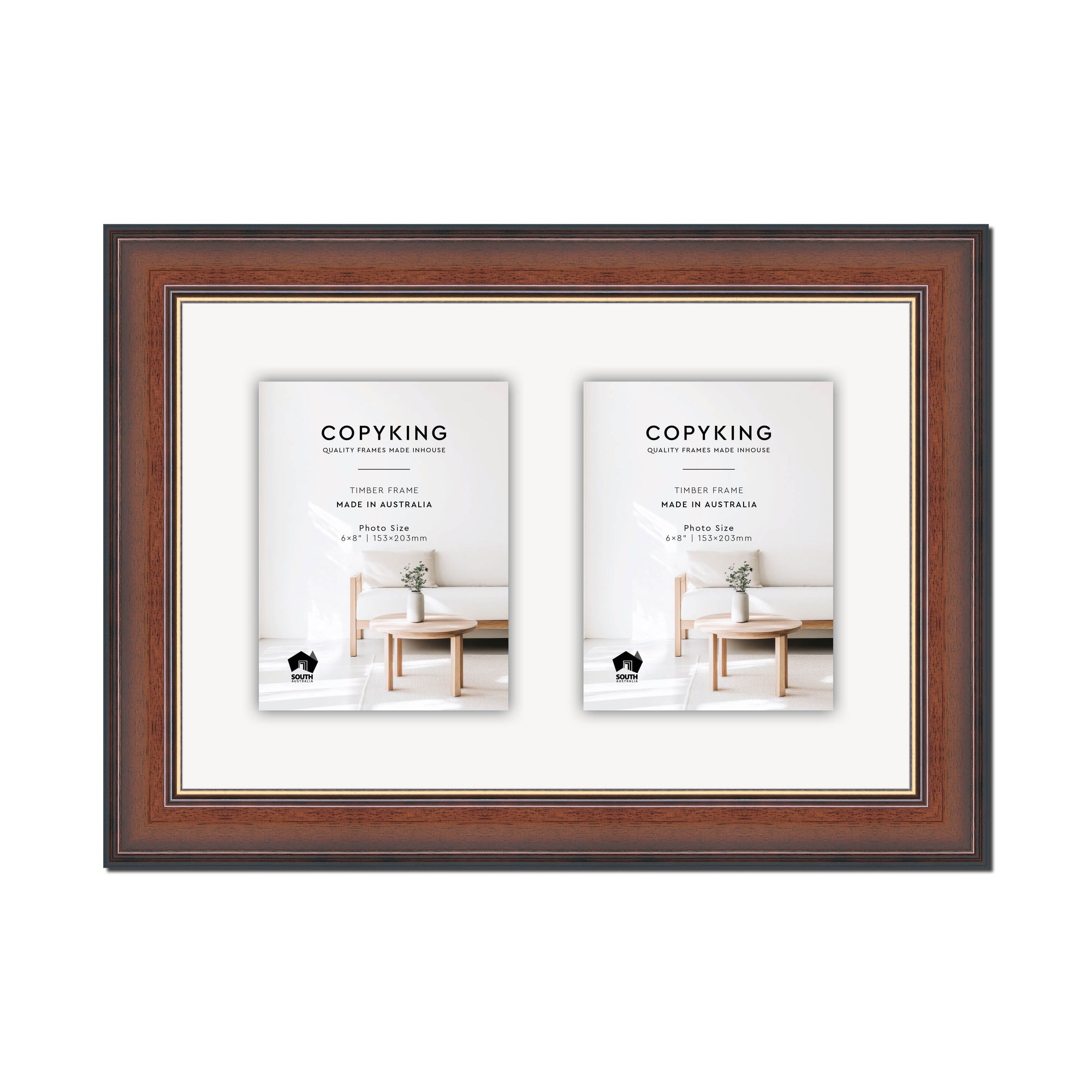 Walnut/Gold 50mm Wood Collage Photo Frame - 12" x 18" - 2 Photos (6" x 8")