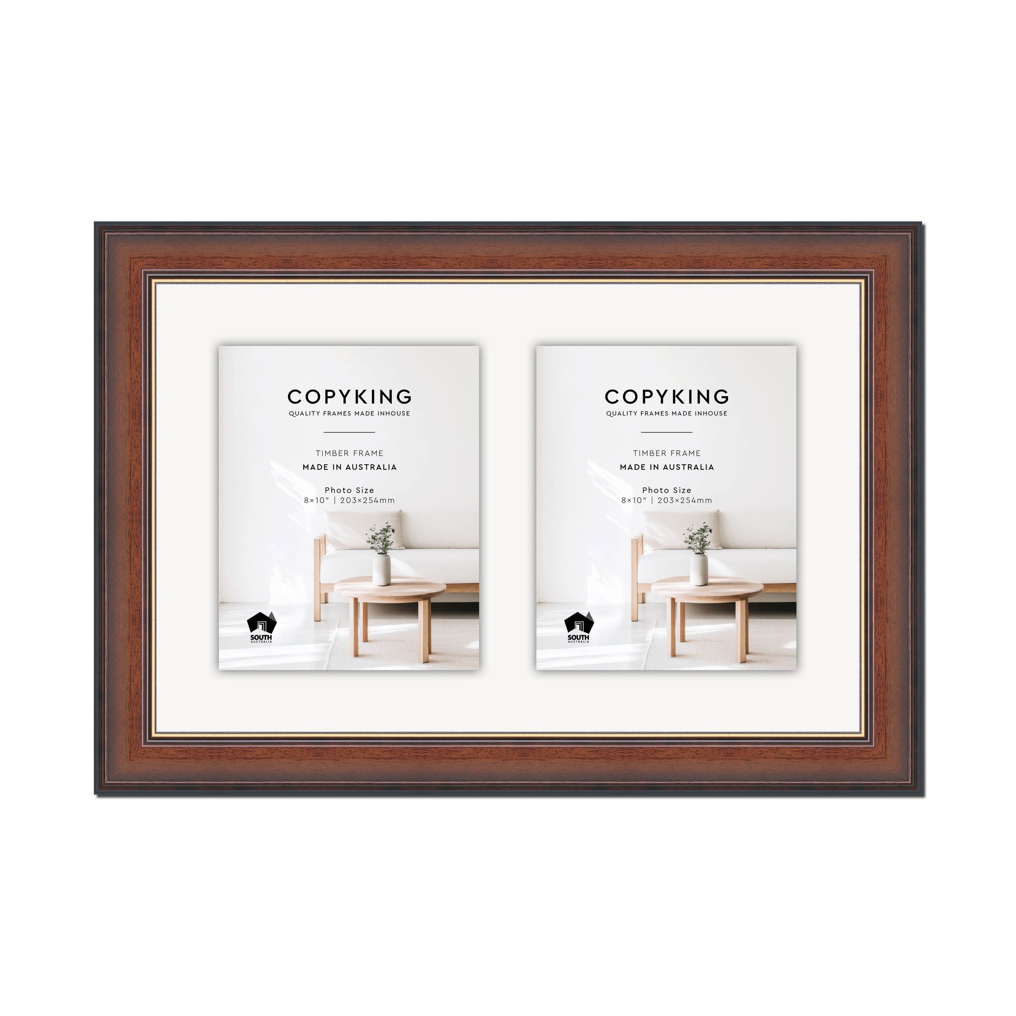 Walnut/Gold 50mm Wood Collage Photo Frame - 14" x 22" - 2 Photos (8" x 10")