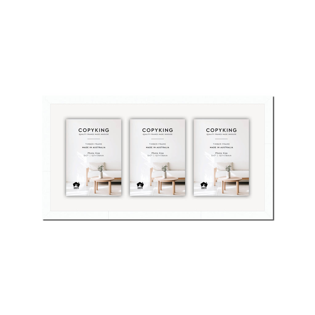 White 20mm Wood Collage Photo Frame - 10" x 20" - 3 Photos (5" x 7")