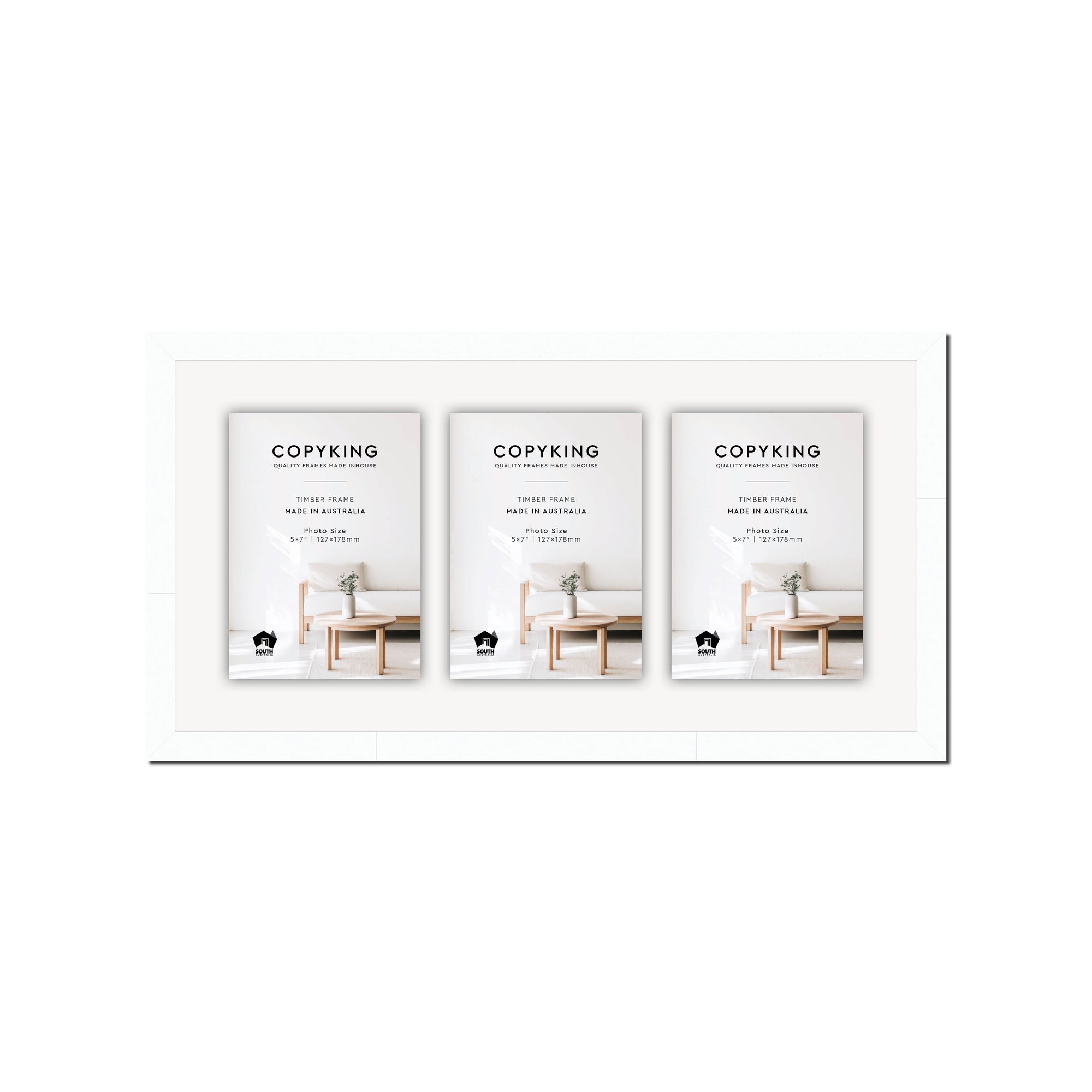 White 20mm Wood Collage Photo Frame - 10" x 20" - 3 Photos (5" x 7")