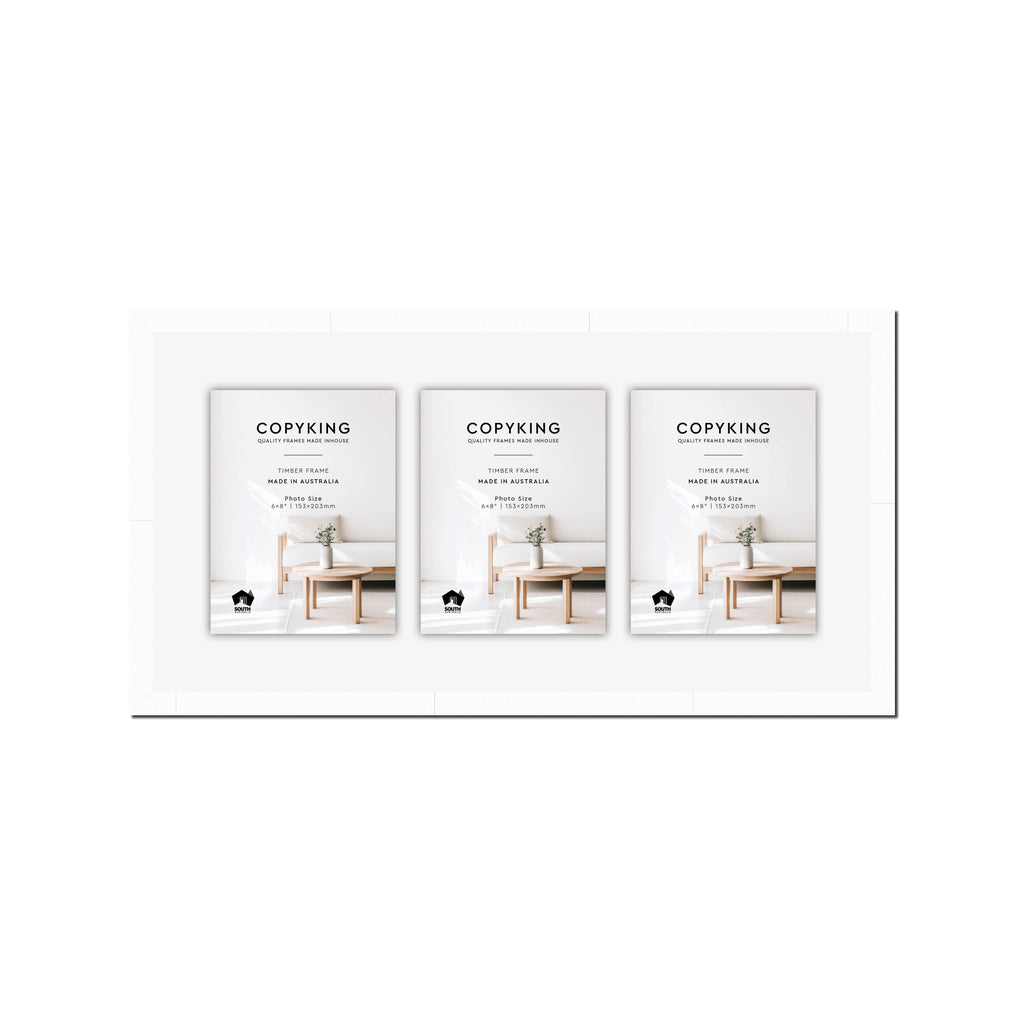 White 20mm Wood Collage Photo Frame - 12" x 24" - 3 Photos (6" x 8")