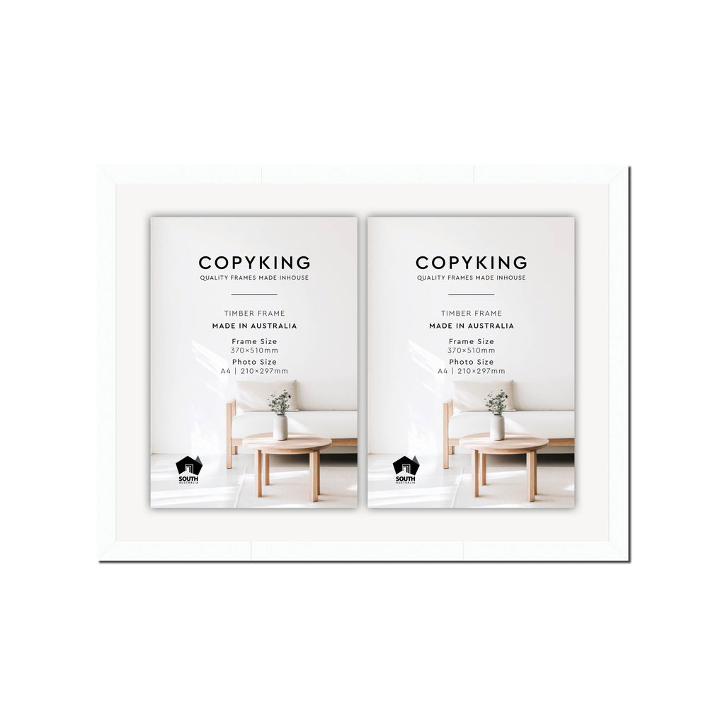 White 20mm Wood Certificate Frame - 370mm x 510mm - 2 Certificates (A4)