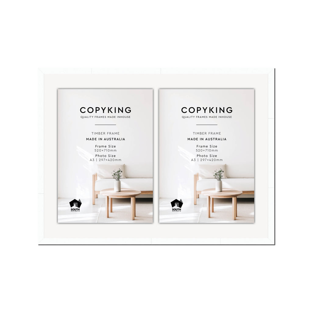 White 20mm Wood Certificate Frame - 520mm x 710mm - 2 Certificates (A3)