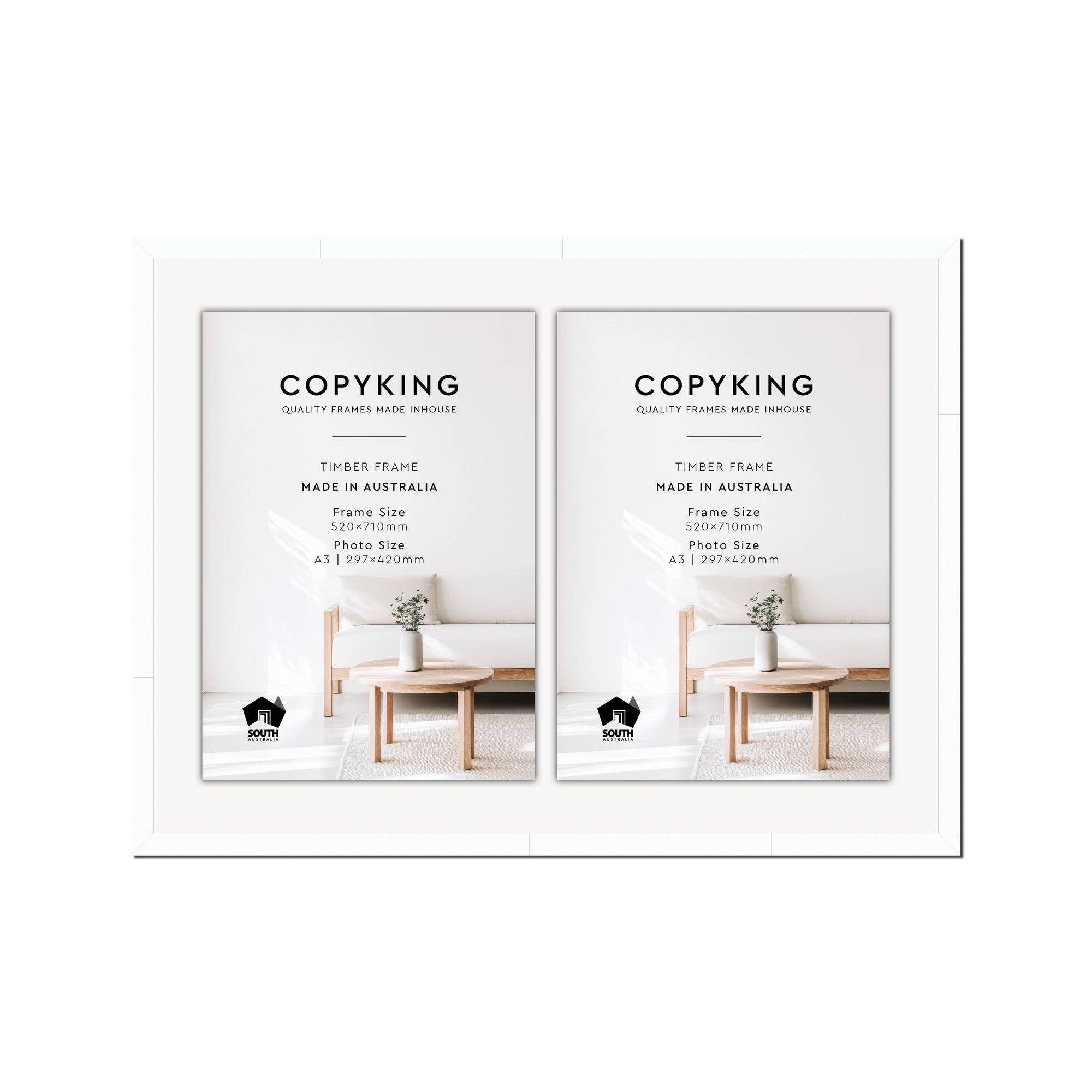 White 20mm Wood Certificate Frame - 520mm x 710mm - 2 Certificates (A3)