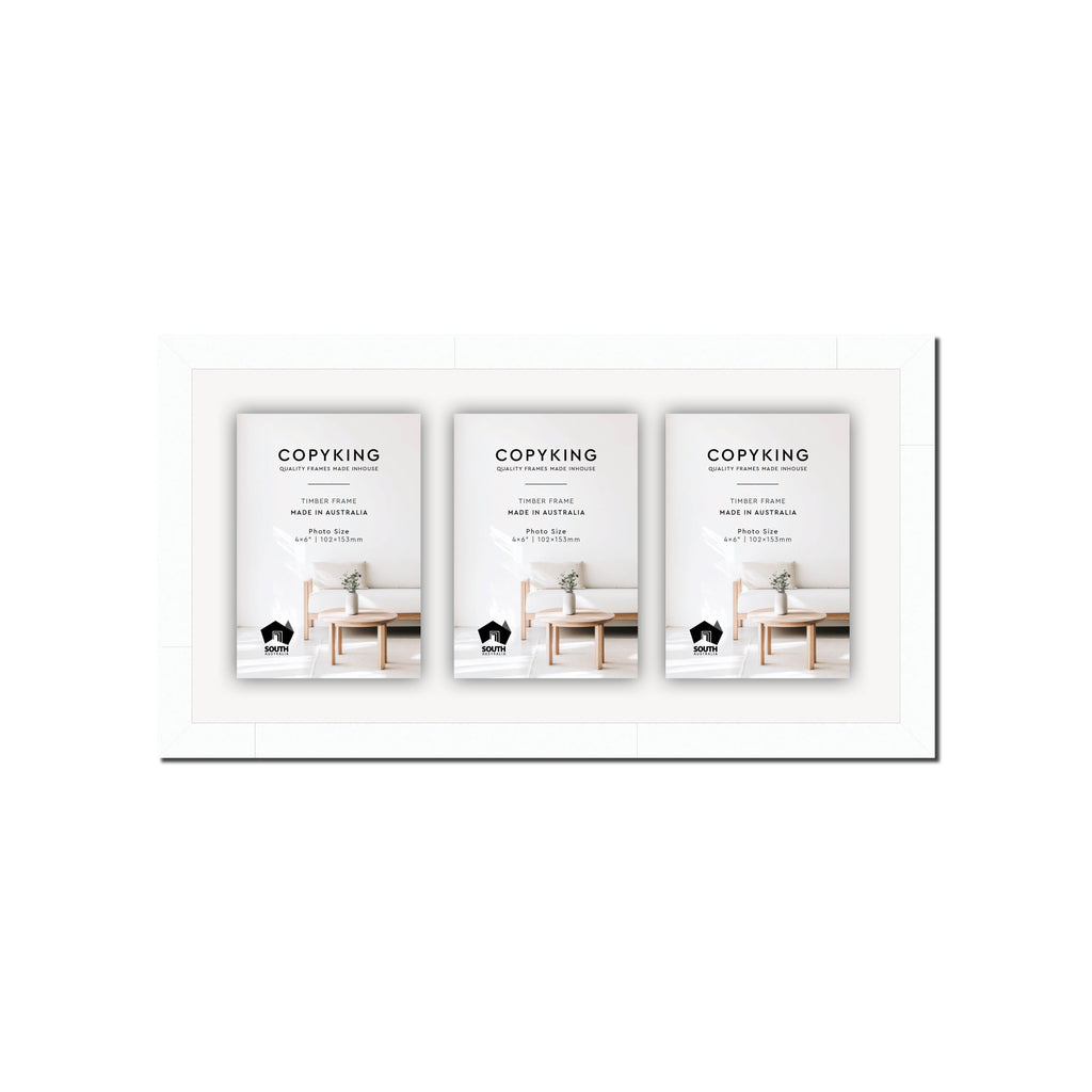 White 20mm Wood Collage Photo Frame - 8" x 16" - 3 Photos (4" x 6")