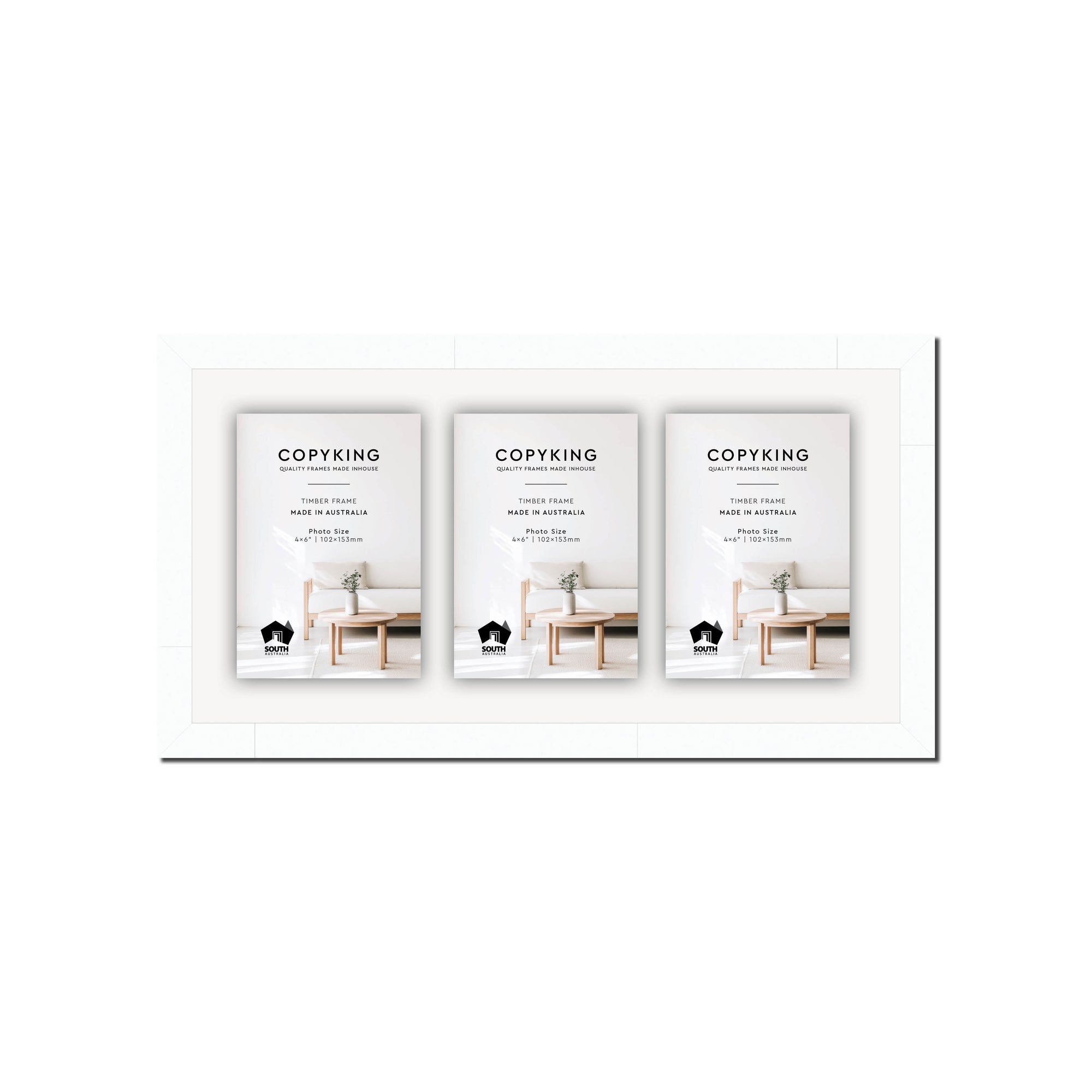 White 20mm Wood Collage Photo Frame - 8" x 16" - 3 Photos (4" x 6")