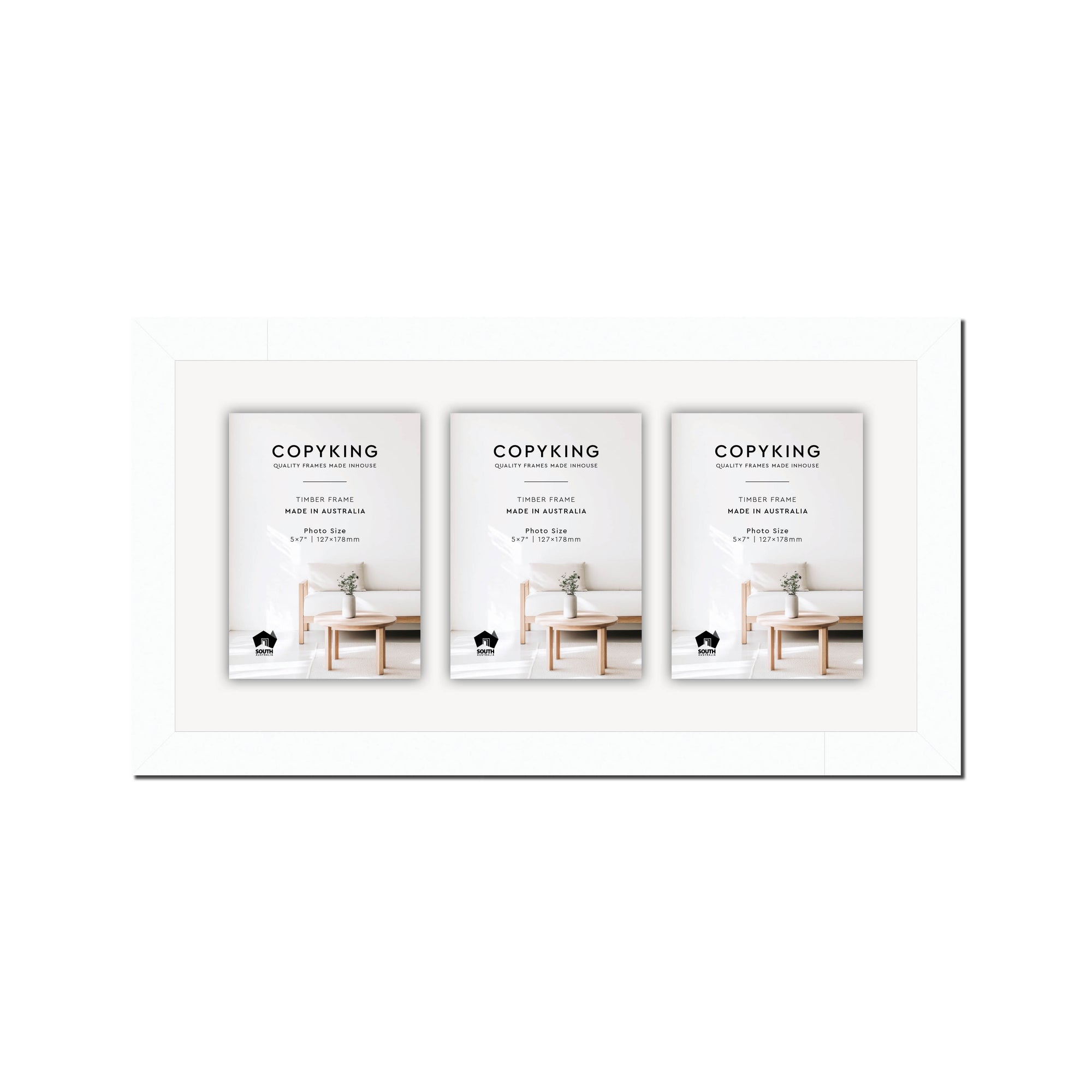 White 30mm Wood Collage Photo Frame - 10" x 20" - 3 Photos (5" x 7")