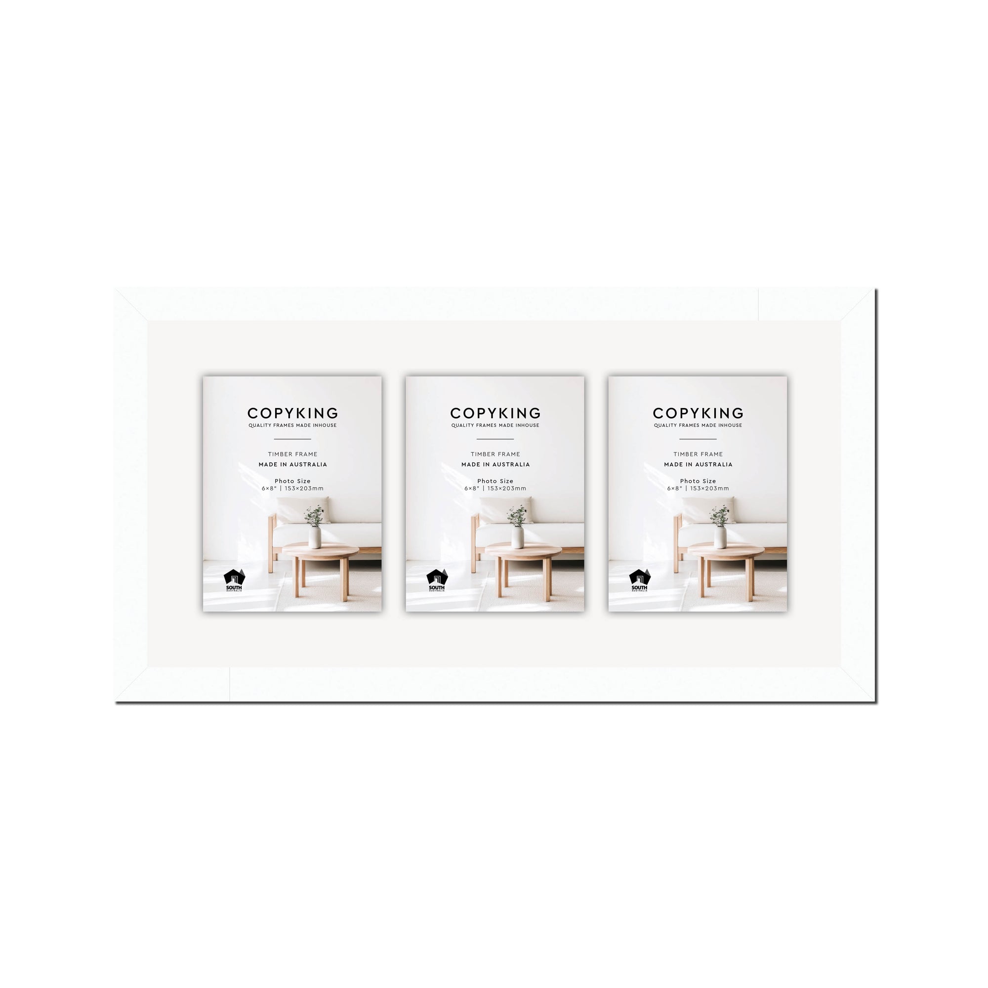 White 30mm Wood Collage Photo Frame - 12" x 24" - 3 Photos (6" x 8")