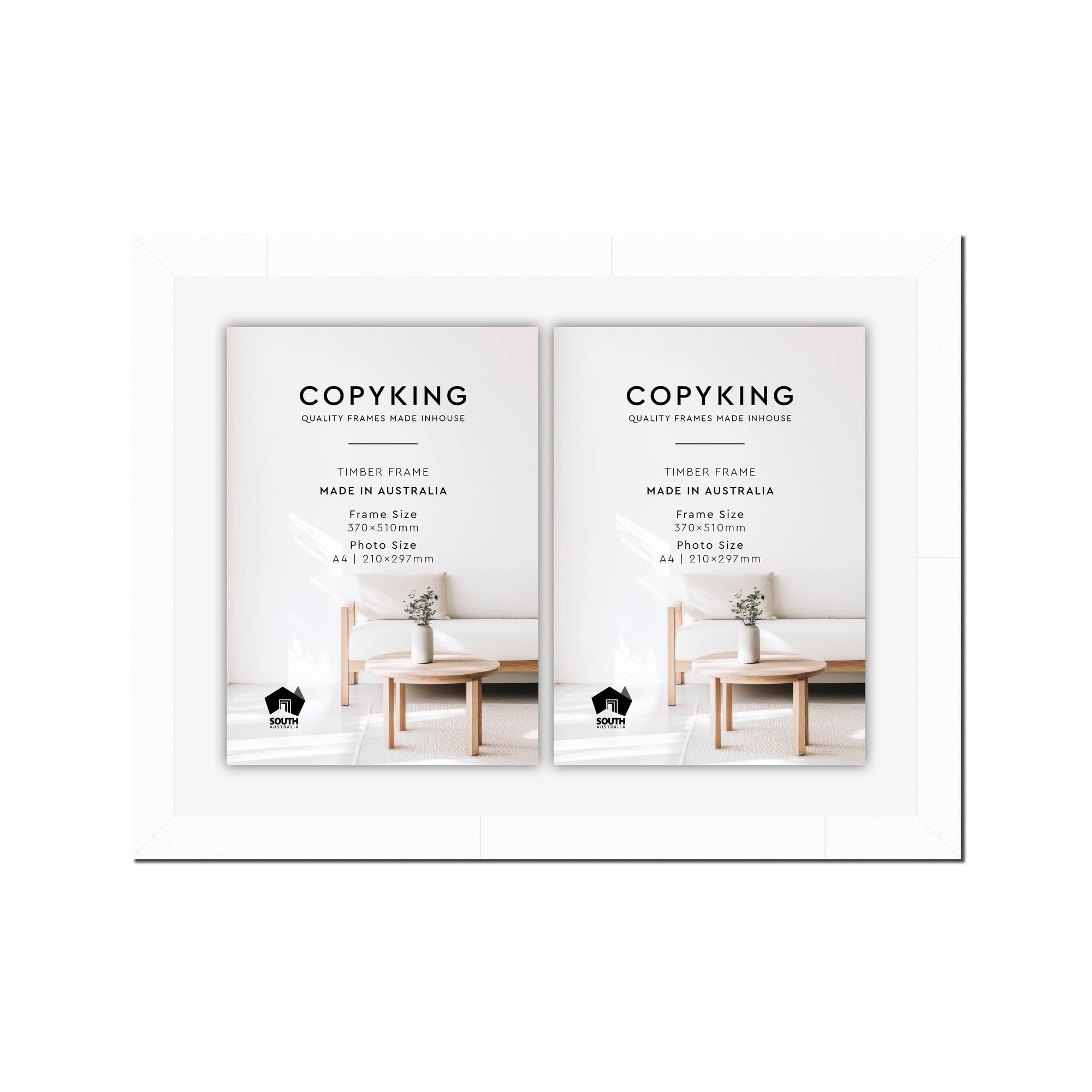 White 30mm Wood Certificate Frame - 370mm x 510mm - 2 Certificates (A4)
