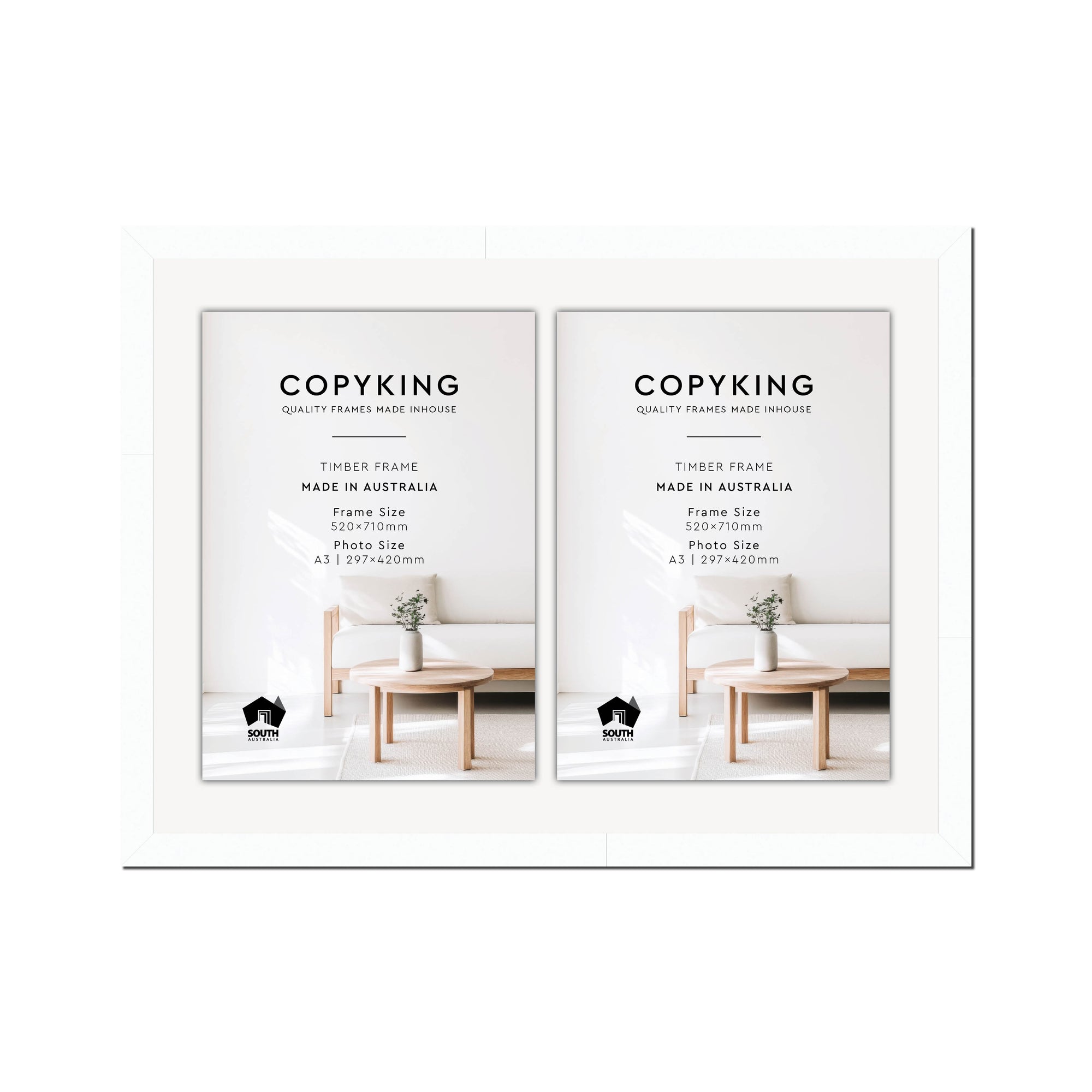 White 30mm Wood Certificate Frame - 520mm x 710mm - 2 Certificates (A3)