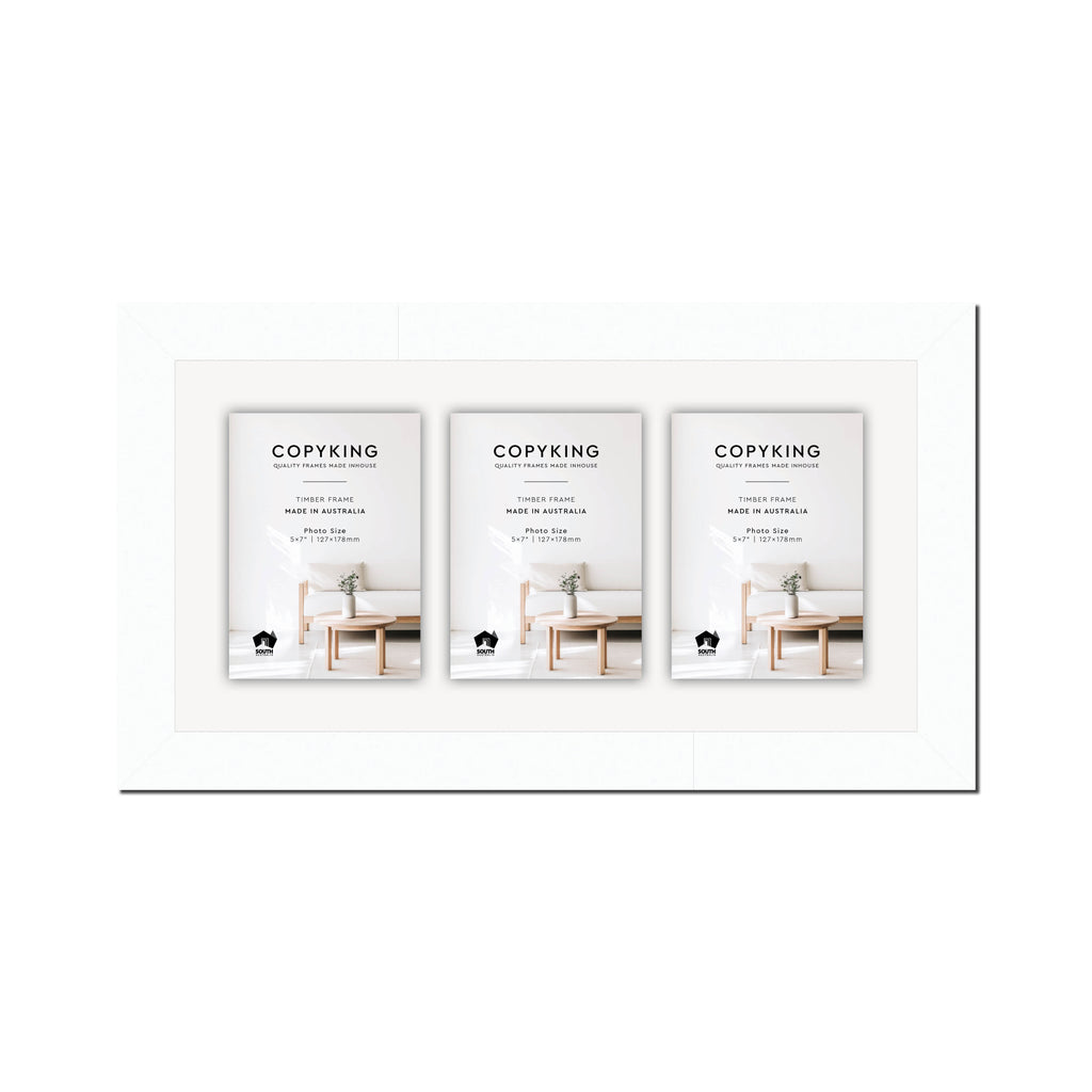 White 40mm Wood Collage Photo Frame - 10" x 20" - 3 Photos (5" x 7")