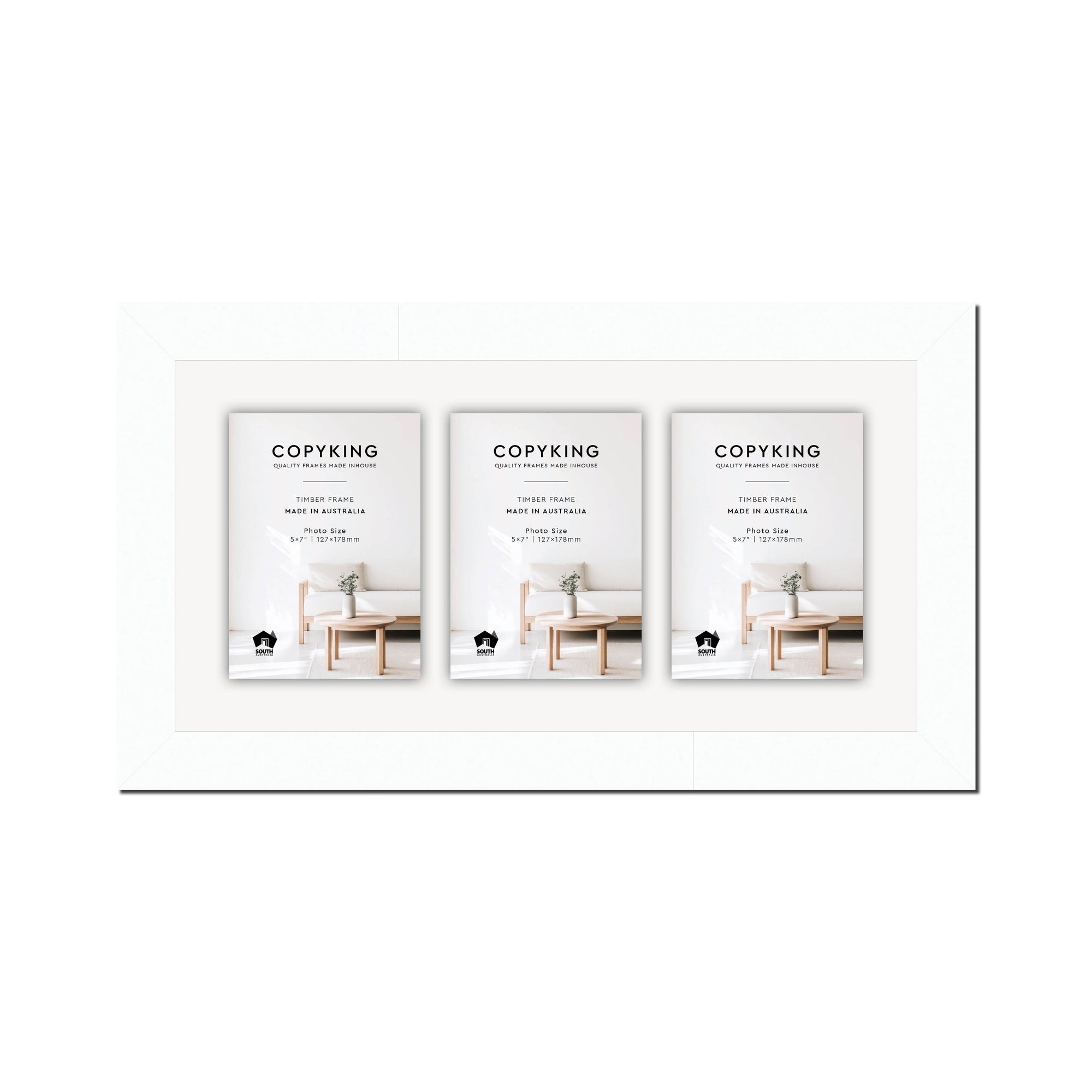 White 40mm Wood Collage Photo Frame - 10" x 20" - 3 Photos (5" x 7")