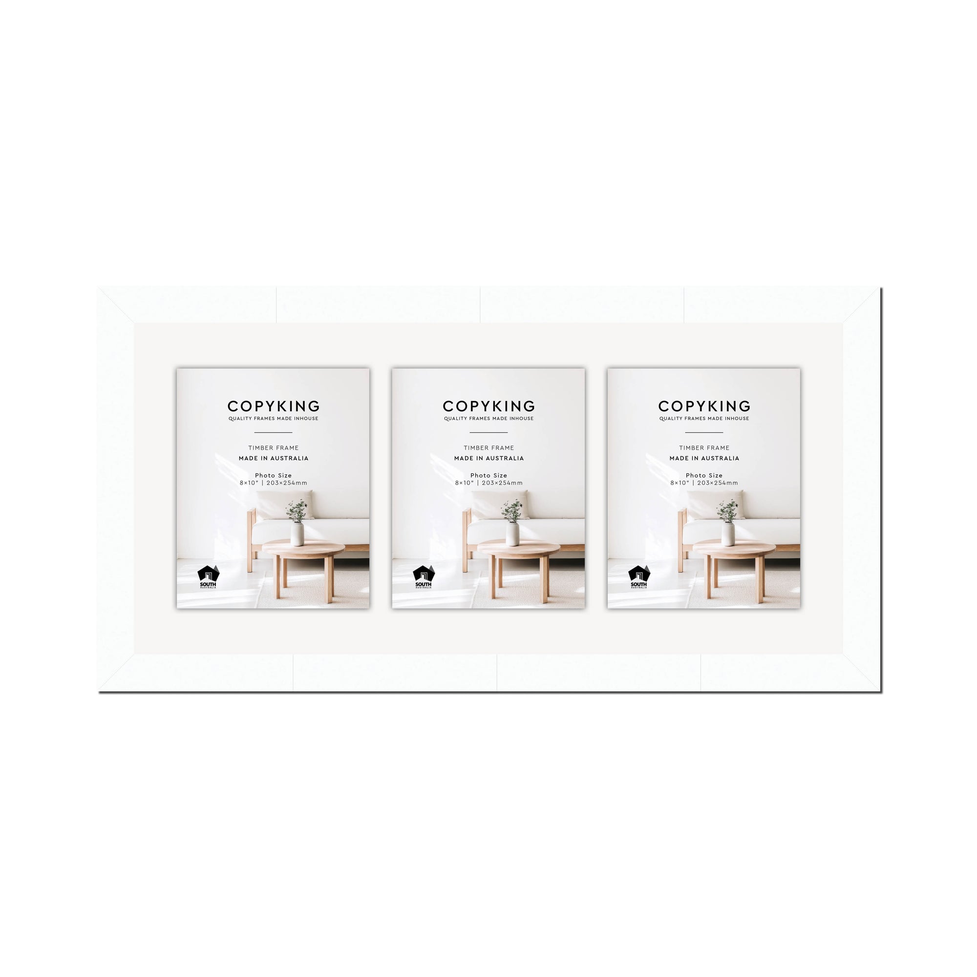 White 40mm Wood Collage Photo Frame - 14" x 30" - 3 Photos (8" x 10")