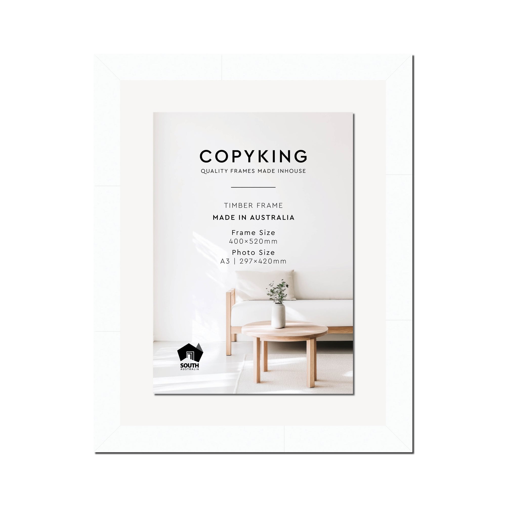 White 40mm Wood Certificate Frame - 400mm x 520mm - 1 Certificates (A3)