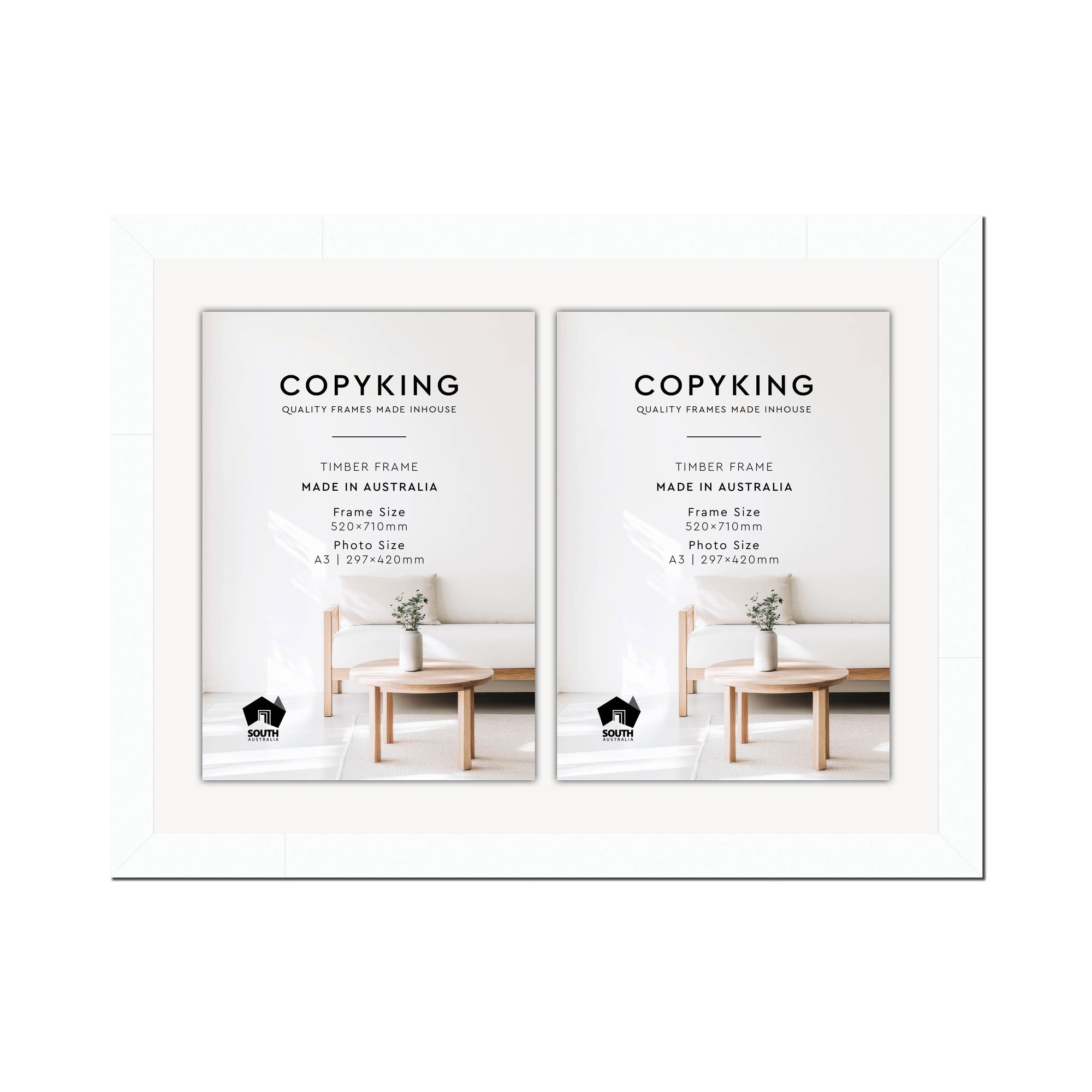 White 40mm Wood Certificate Frame - 520mm x 710mm - 2 Certificates (A3)
