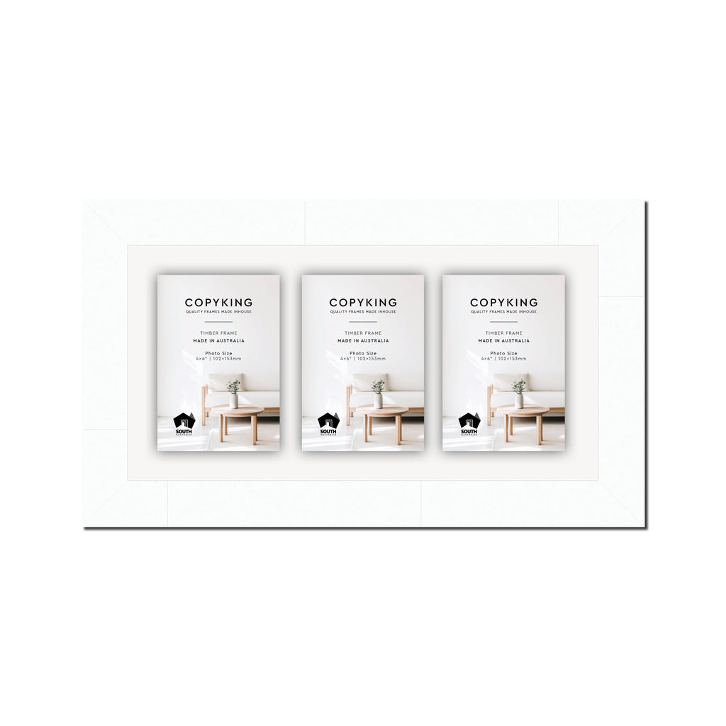 White 40mm Wood Collage Photo Frame - 8" x 16" - 3 Photos (4" x 6")